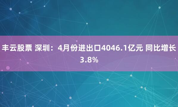 丰云股票 深圳：4月份进出口4046.1亿元 同比增长3.8%